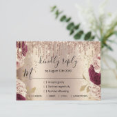 Bruiloft Glitter Bruidsboeket Rozen Goud Krans Dru RSVP Kaartje (Staand voorkant)