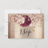 Bruiloft Glitter Bruidsroos Gouden Krans Drips RSVP Kaartje (Achterkant)