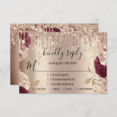 Bruiloft Glitter Bruidsroos Gouden Krans Drips RSVP Kaartje (Voorkant / Achterkant)