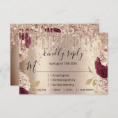 Bruiloft Glitter Bruidsroos Gouden Krans Druppels RSVP Kaartje (Voorkant / Achterkant)