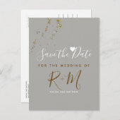 Bruiloft Glitter + initialen Sla de datum op Aankondigingskaart (Voorkant / Achterkant)