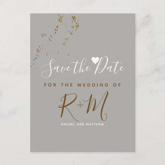 Bruiloft Glitter + initialen Sla de datum op Aankondigingskaart (Voorkant)