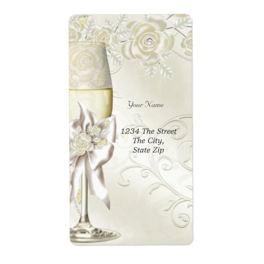Bruiloft Gold Cream Pearl Floral Rozen Etiket (Voorkant)