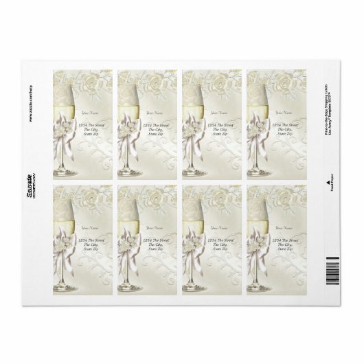 Bruiloft Gold Cream Pearl Floral Rozen Etiket (Full Sheet)