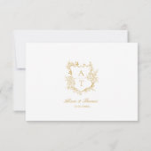 Bruiloft Gold Crest Monogram Details Kaart (Achterkant)