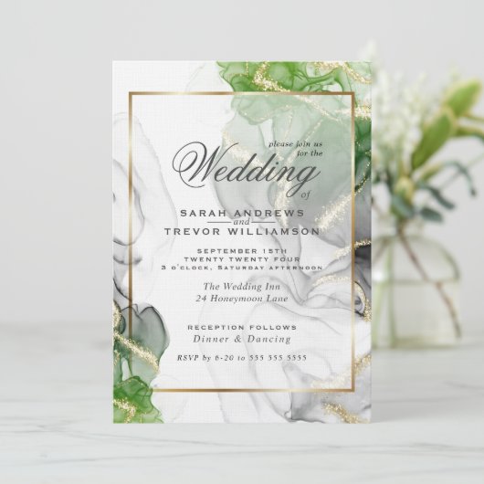 bruiloft | Gold Onyx Emerald Green Ink Kaart (Staand voorkant)
