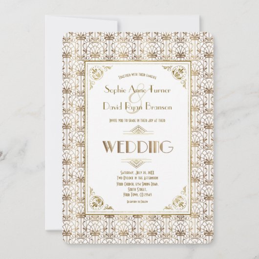 Bruiloft | Gold White Roaring 20s Art Deco Kaart (Voorkant)