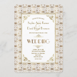 Bruiloft   Gold White Roaring 20s Art Deco Kaart