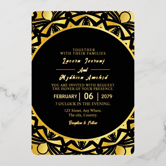 Bruiloft Golden Luxury Invitation Kaart Goudfolie (Voorkant)