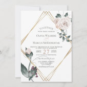 Bruiloft | Goud Lijst Bleek Roze Waterverf Roos Kaart (Voorkant)