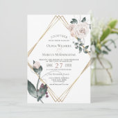 Bruiloft | Goud Lijst Bleek Roze Waterverf Roos Kaart (Staand voorkant)