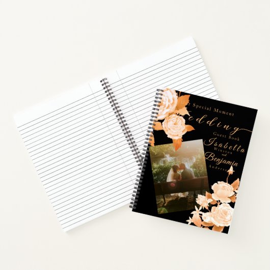 Bruiloft Goud Roos Zwart Bruiloft Foto Gastenlijst Notitieboek (Binnen)