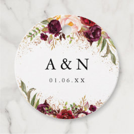 Bruiloft Goud Stof Bourgogne Bloemen Bedankjes Labels