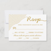 Bruiloft Goud Wit Golvende Lijnen Elegant Minimali RSVP Kaartje (Voorkant)