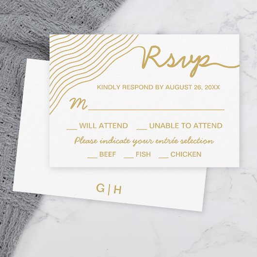 Bruiloft Goud Wit Golvende Lijnen Elegant Minimali RSVP Kaartje