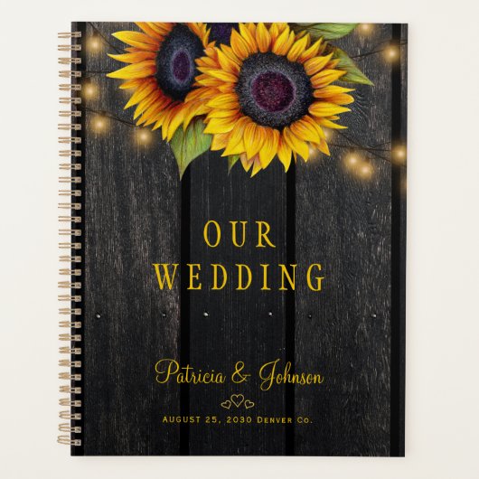 Bruiloft goud zonnebloem hout gepersonaliseerd planner (Voorkant)