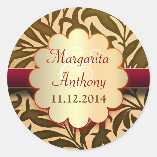 Bruiloft goudbruine stickers of zegels (Voorkant)