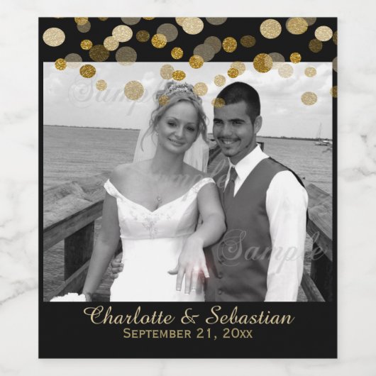 Bruiloft Gouden Faux Stippen Gepersonaliseerde Cus Wijn Etiket (Enkel label)