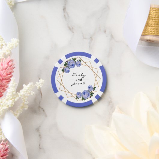 Bruiloft Gouden Glitter Geo Blauw Bloemen Namen Da Poker Chips (Huwelijk)
