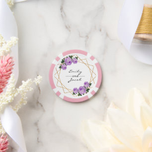 Bruiloft Gouden Glitter Geo Paarse Bloemen Namen D Poker Chips