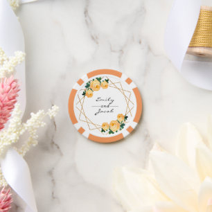 Bruiloft Gouden Glitter Geo Sinaasappel Bloemen Na Poker Chips