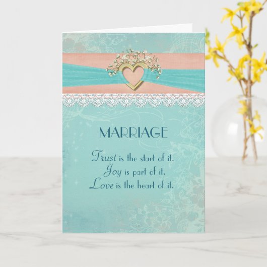 bruiloft gouden hart en kant kaart (Gele Bloem)