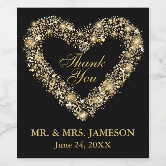 Bruiloft Gouden Hart Wijn & Mousserende Wijn Fles  Wijn Etiket