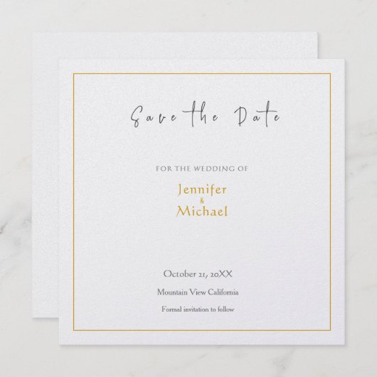 Bruiloft Gouden Kleur Kalligrafie Script Save the Kaart (Voorkant / Achterkant)