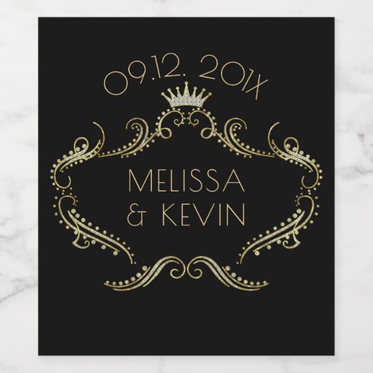 Bruiloft Gouden Kroon Lijst Wijn Etiket (Enkel label)