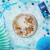 Bruiloft Gouden Sinaasappel Wit Bloemen Rustiek Papieren Bordje (Feest)