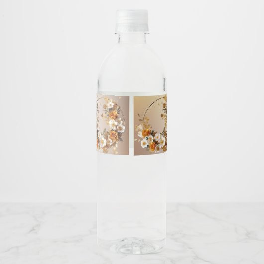 Bruiloft Gouden Sinaasappel Wit Bloemen Rustiek Waterfles Etiket (Achterkant)