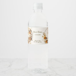 Bruiloft Gouden Sinaasappel Wit Bloemen Rustiek Waterfles Etiket