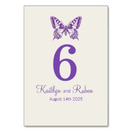 Bruiloft grafische vlinders naam datum paarse kaart