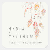 Bruiloft grasbessen sinaasappel crème vierkante sticker (Voorkant)