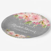 Bruiloft gray roze bloemen landelijk papieren bordje (Gekanteld)
