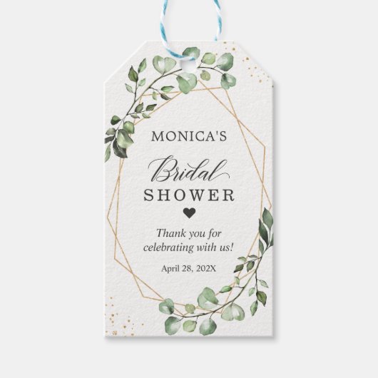 Bruiloft Greenery Eucalyptus Gouden Lijst Cadeaulabel (Voorkant)