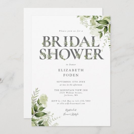 Bruiloft greenery letter monogram kaart (Voorkant / Achterkant)