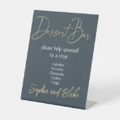 Bruiloft Grijs en Gouden Dessert Bar Pedestal Sign Reclamebord Met Voetstuk (Voorkant)