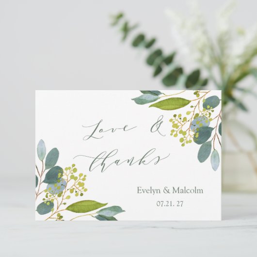 Bruiloft groen, eucalyptus bedankkaart (Staand voorkant)