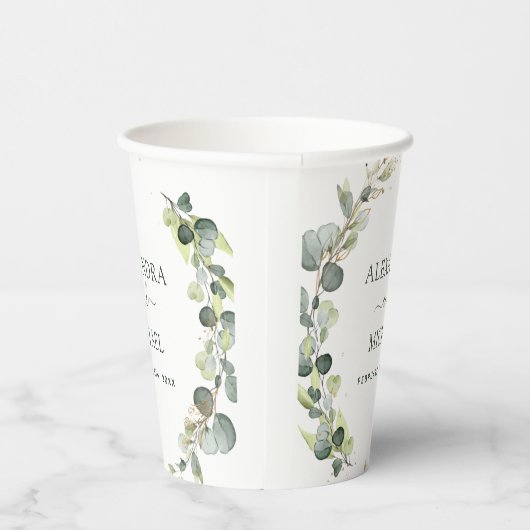 Bruiloft groen Eucalyptus Botanical Papieren Bekers (Rechts)