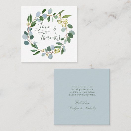 Bruiloft groen, eucalyptus krans vierkante visitekaartje (Voorkant / Achterkant)