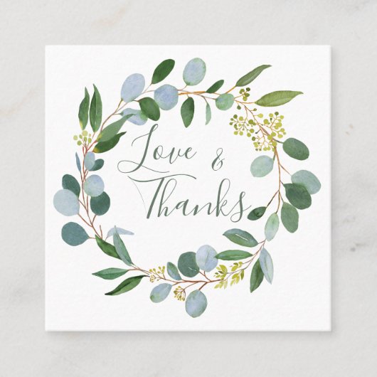 Bruiloft groen, eucalyptus krans vierkante visitekaartje (Voorkant)