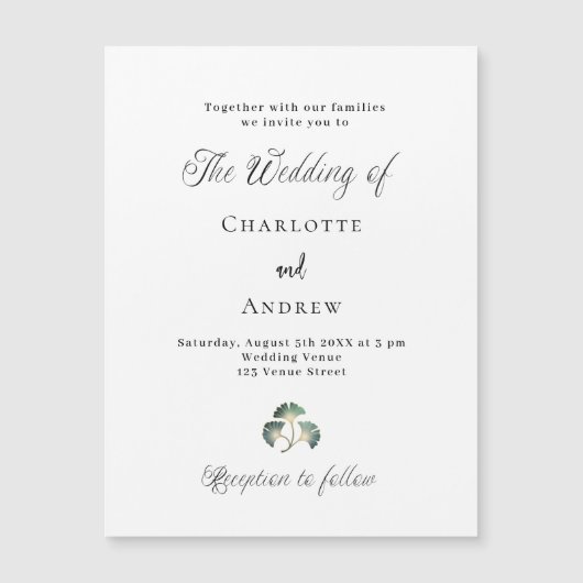 Bruiloft groen ginkgo bladeren eenvoudige script l magnetische uitnodiging (Voorkant)