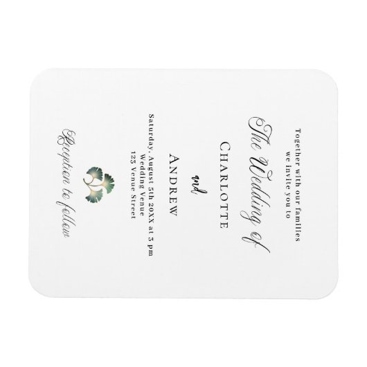 Bruiloft groen ginkgo eenvoudige luxe uitnodiging magneet (Horizontaal)