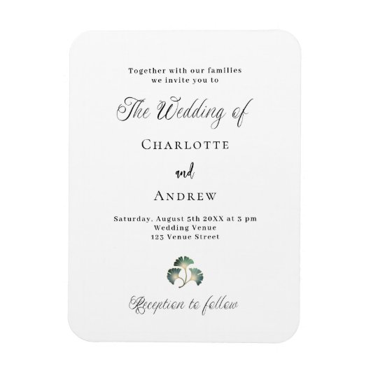 Bruiloft groen ginkgo eenvoudige luxe uitnodiging magneet (Verticaal)