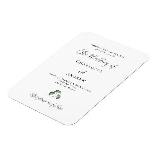 Bruiloft groen ginkgo eenvoudige luxe uitnodiging magneet (Linkerzijde)