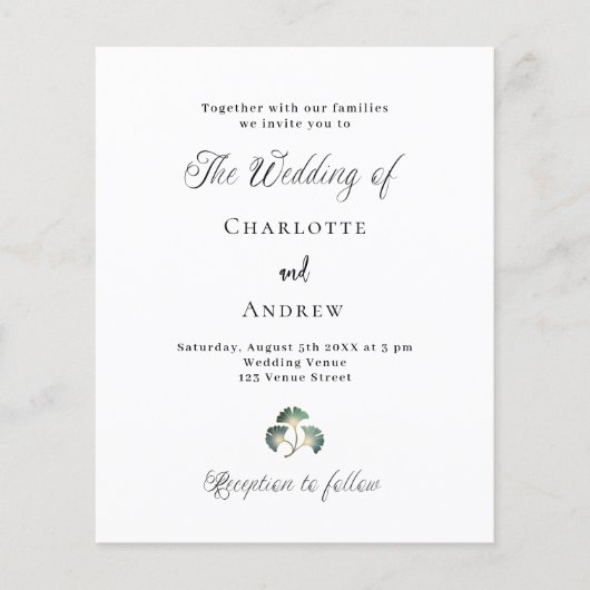 Bruiloft groen ginkgo verlaat budget uitnodiging (Voorkant)