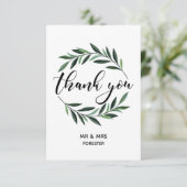 Bruiloft groen krans plat dank u bedankkaart (Staand voorkant)