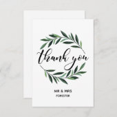 Bruiloft groen krans plat dank u bedankkaart (Voorkant / Achterkant)
