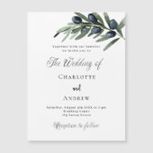 Bruiloft groen olijfbladeren eenvoudig script luxe magnetische uitnodiging (Voorkant)